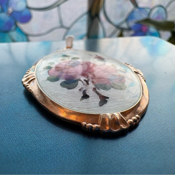 ✨RARE Arne Nordlie Norway Sterling Silver Gilt Guilloché Enamel Pendant 925S✨ - Picture 6 of 13